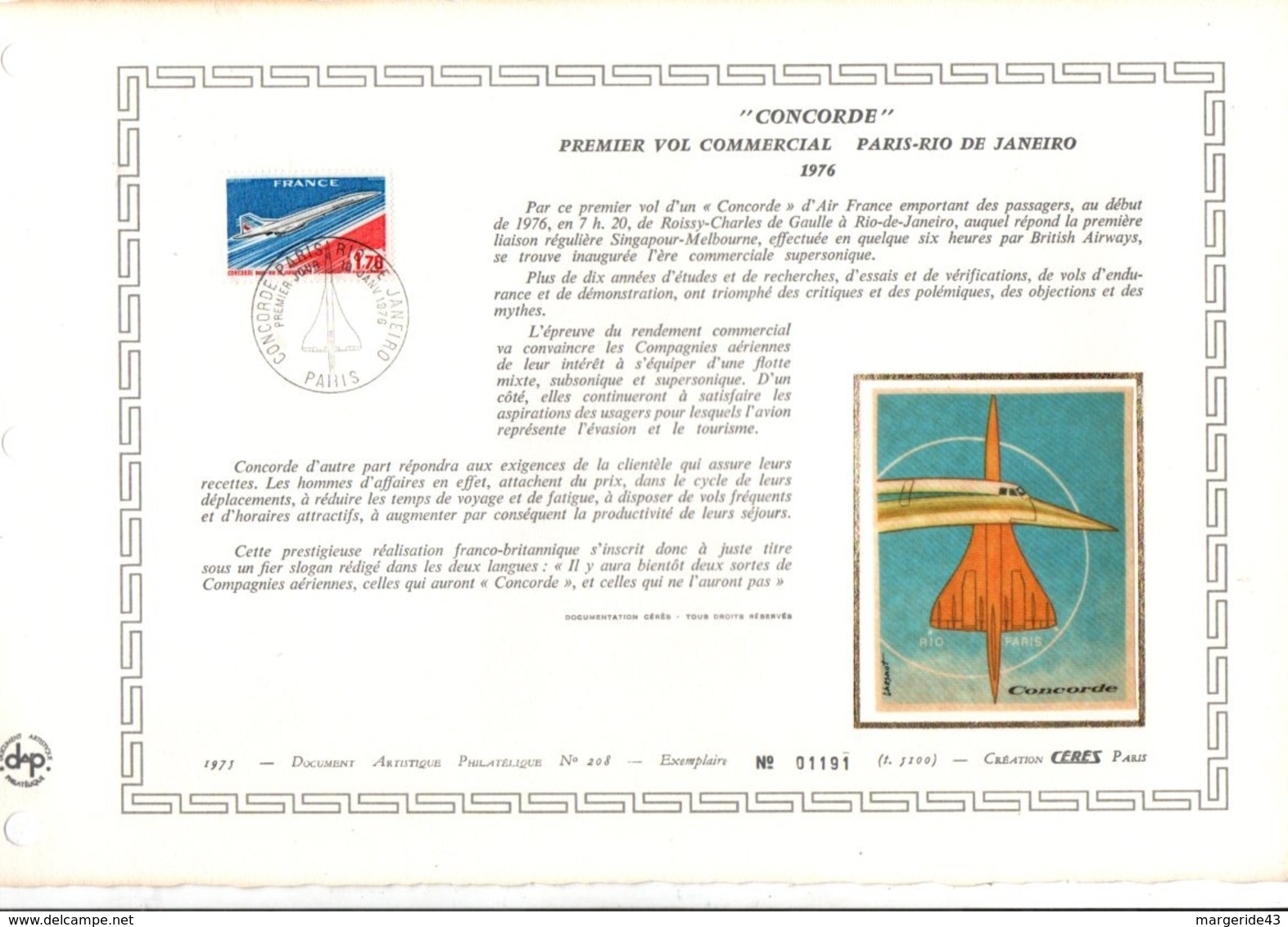 DOCUMENT FDC 1976 CONCORDE - Documents Of Postal Services