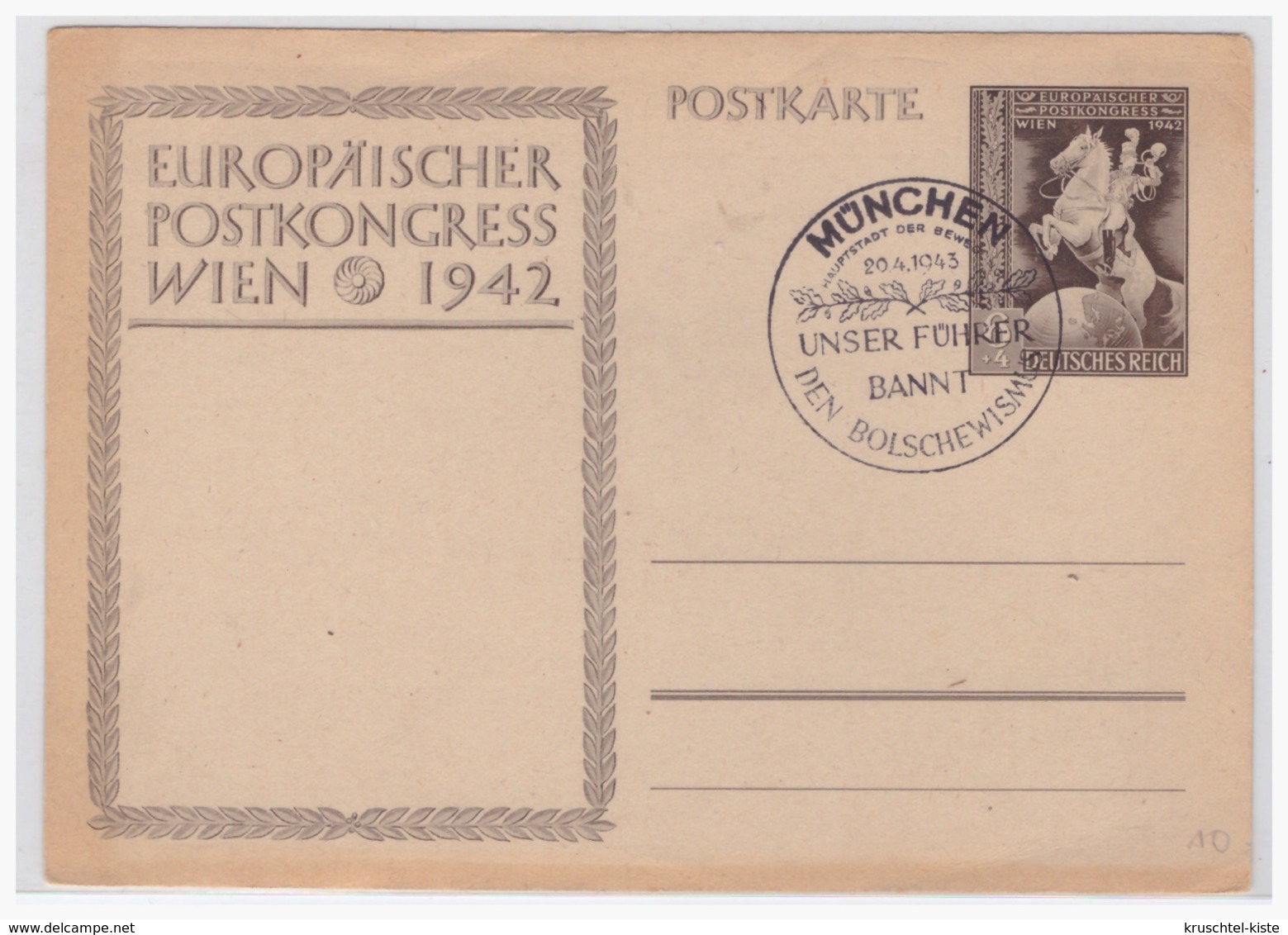 Dt- Reich (004735) Ganzsache Mit Propaganda Sonderstempel München "Unser Führer Bannt Den Bolschewismus" Am 20.4.1943 - Storia Postale