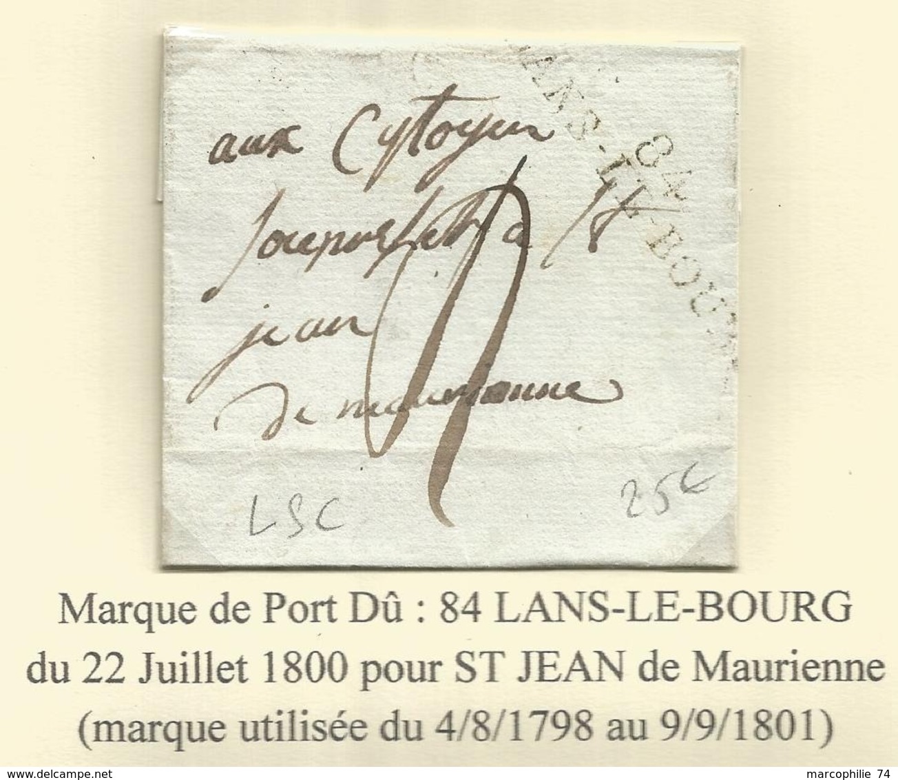 MARQUE CONQUIS MONT BLANC 84 LANSLEBOURG  GRANDE MARQUE LETTRE SANS CORRESPONDANCE - 1792-1815: Départements Conquis