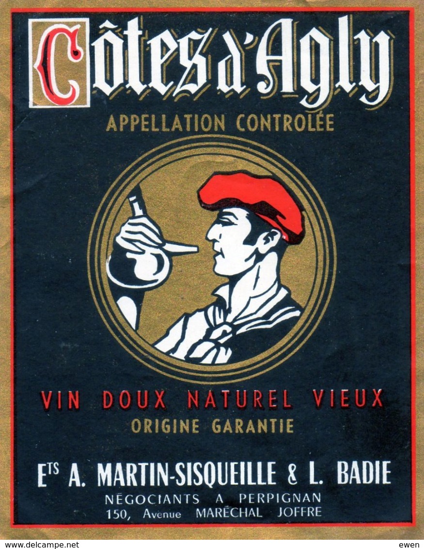 Jolie étiquette De Vin Côtes D'Agly. Ets Martin-Siqueille Et Badie. Années 50. - Languedoc-Roussillon