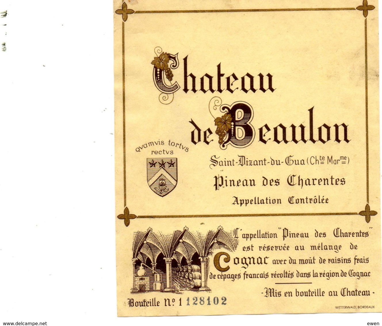 Etiquette De Pineau Des Charentes Chateau De Beaulon. Années 50. - Autres & Non Classés