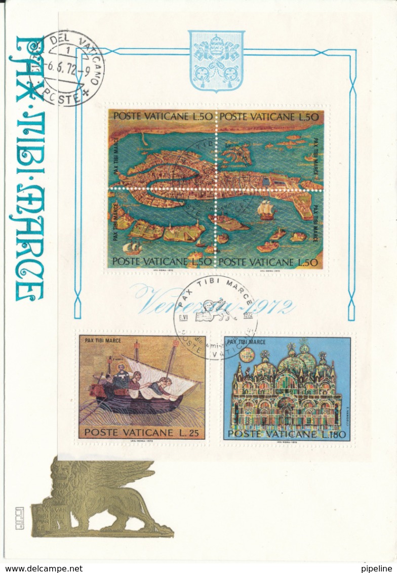 Vatican FDC 6-6-1972 Souvenir Sheet Save Venezia With Cashet - Covers & Documents