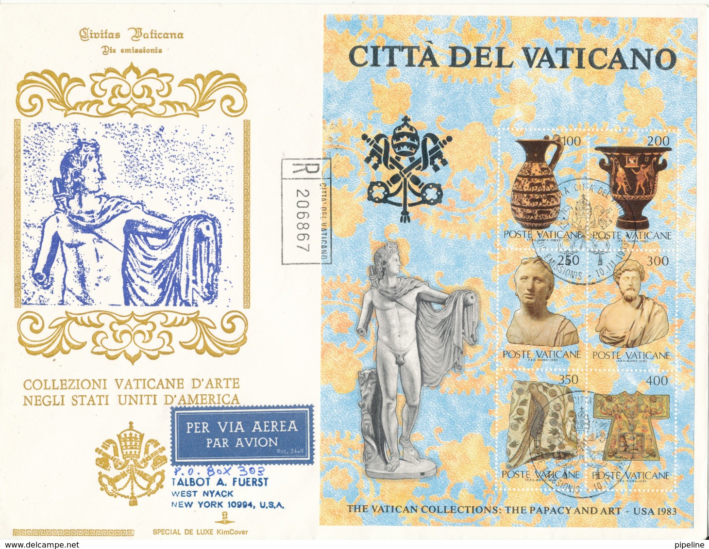 Vatican Registered FDC 10-3-1983 Souvenir Sheet The Papacy And Art With Cachet Sent To USA - FDC