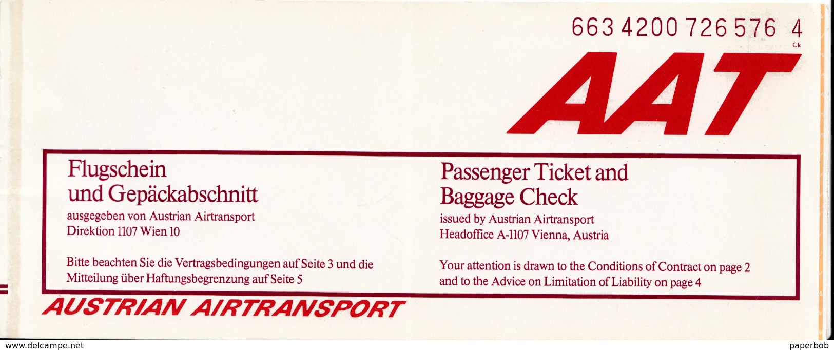 AIRMAIL TICKET - AUSTRIA - Europe