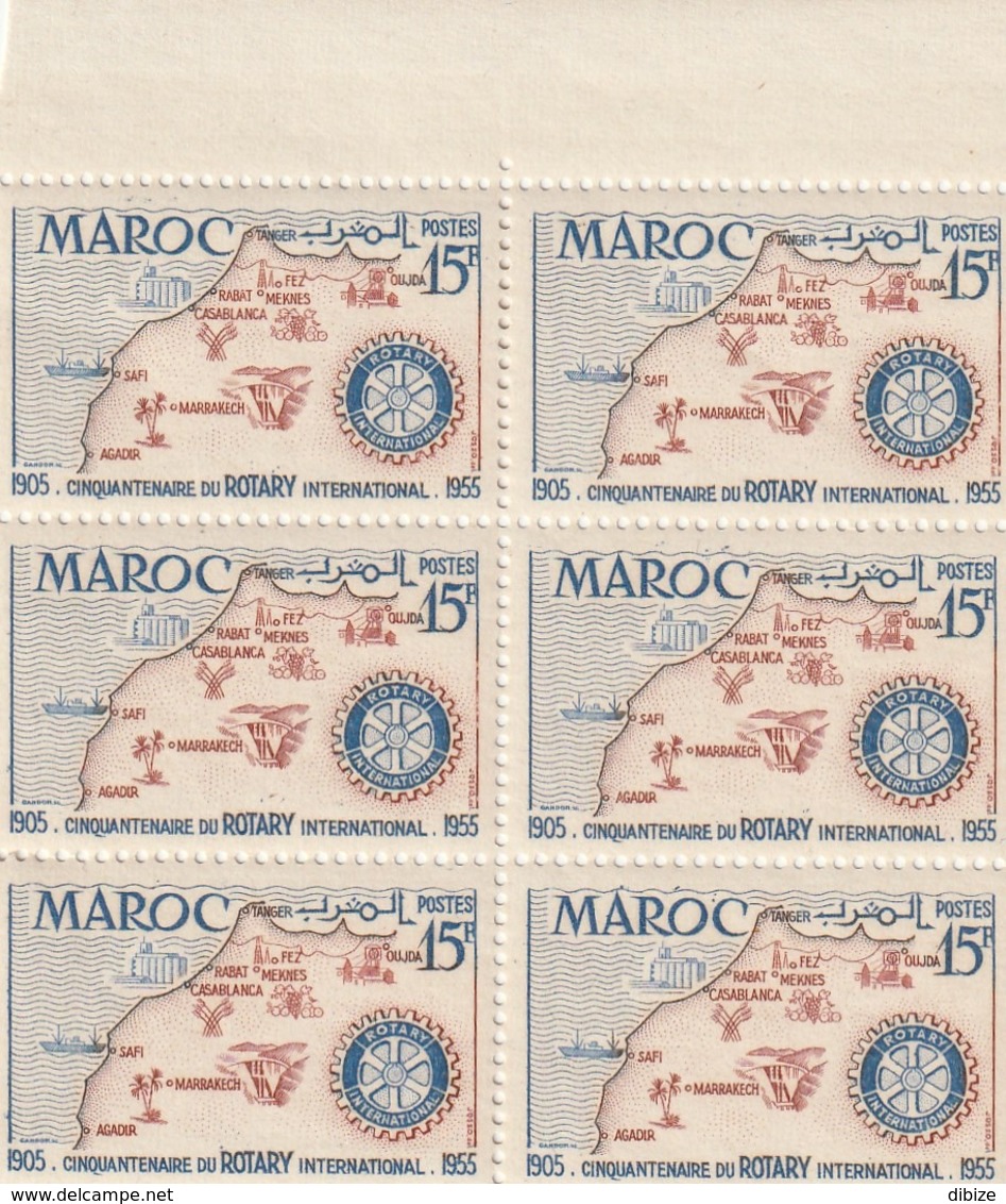 Maroc. Protectorat. Bloc De 6 Timbres,  Yvert N° 344 De 1955. Cinquantenaire Du Rotary International. - Rotary, Club Leones