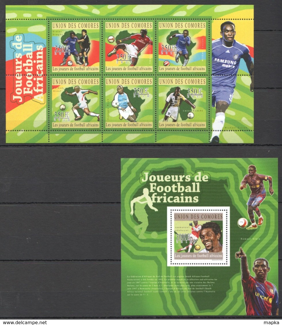 UC163 2010 UNION DES COMORES FOOTBALL AFRICAINS STARS DROGBA ETO'O 1KB+1BL MNH - Andere & Zonder Classificatie