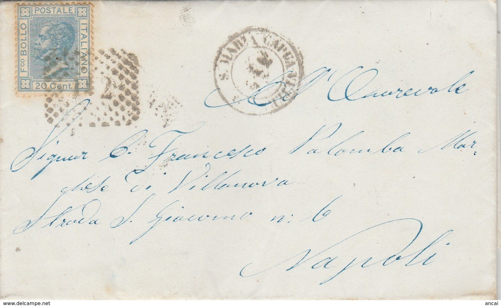 S. Maria Capua A Vetere. 1867. Annullo Numerale Doppio Cerchio A Punti, Su Lettera Completa Di Testo - Storia Postale