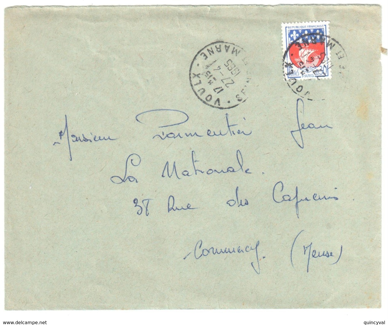 VOULX Seine Et Marne Lettre 30c Blason Paris Yv 1354B Ob 1965 - Lettres & Documents