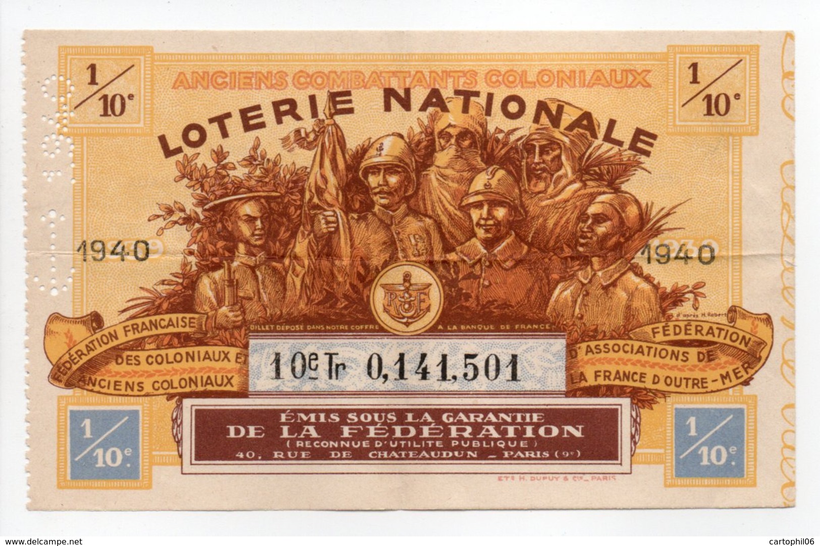 - BILLET DE LOTERIE NATIONALE 1940 - ANCIENS COMBATTANTS COLONIAUX - - Loterijbiljetten