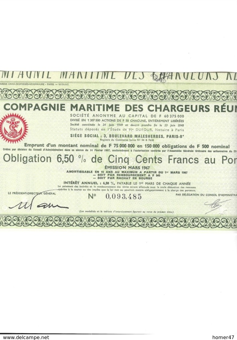 Cie Maritime Des Chargeurs Réunis - 1967 - Schiffahrt