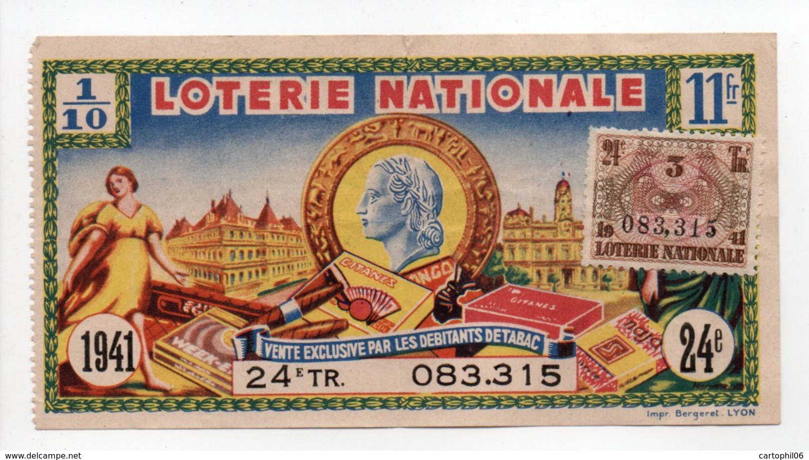 - BILLET DE LOTERIE NATIONALE 1941 - 24e TRANCHE - DEBITANTS DE TABAC - - Loterijbiljetten