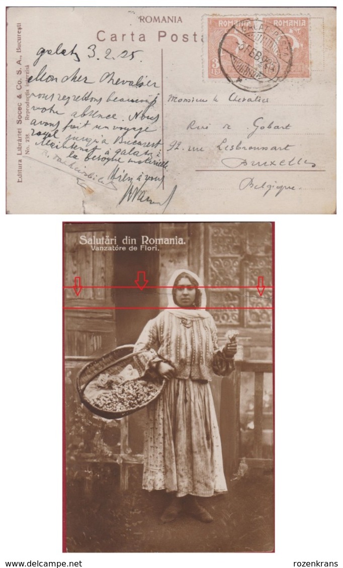 Romanie Roumanie Rumänien Vanzatore De Flori (Damaged) Galati Posta 1925 Folklore Traditional Dress Costume - Covers & Documents