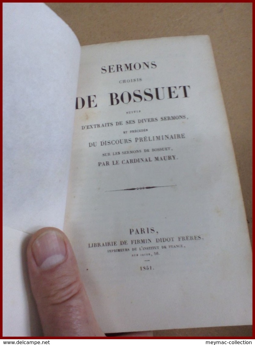 BOSSUET SERMONS CHOISIS Chez Firmin Didot 1851 Portrait En Frontispice Très Bon état - Auteurs Français