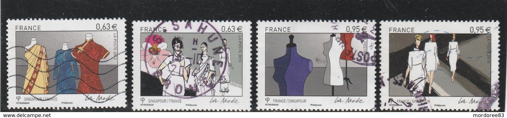 FRANCE 2013 SERIE 4 TIMBRES EMISSION COMMUNE FRANCE SINGAPOUR LA MODE OBLITERE YT 4824 A 4827 - Oblitérés