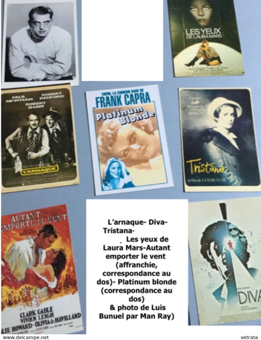 Cinéma = 7 Cartes Postales : 6 Films : L’arnaque- Diva-Tristana-Les Yeux De Laura Mars-Autant Emporter Le Vent  (affranc - Fotos