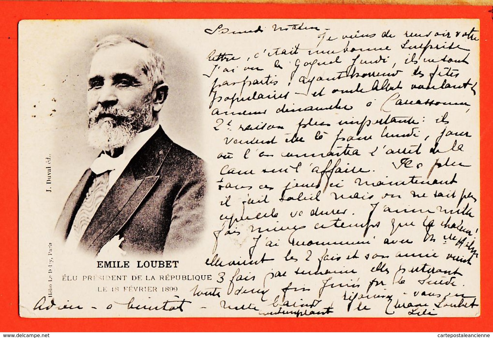 Nw070 EMILE LOUBET Elu Président REPUBLIQUE 18 Février 1899 à Mlle MILHAU Rue Fagerie Castres- Helio DUVAL LE DELEY ELD - Personajes