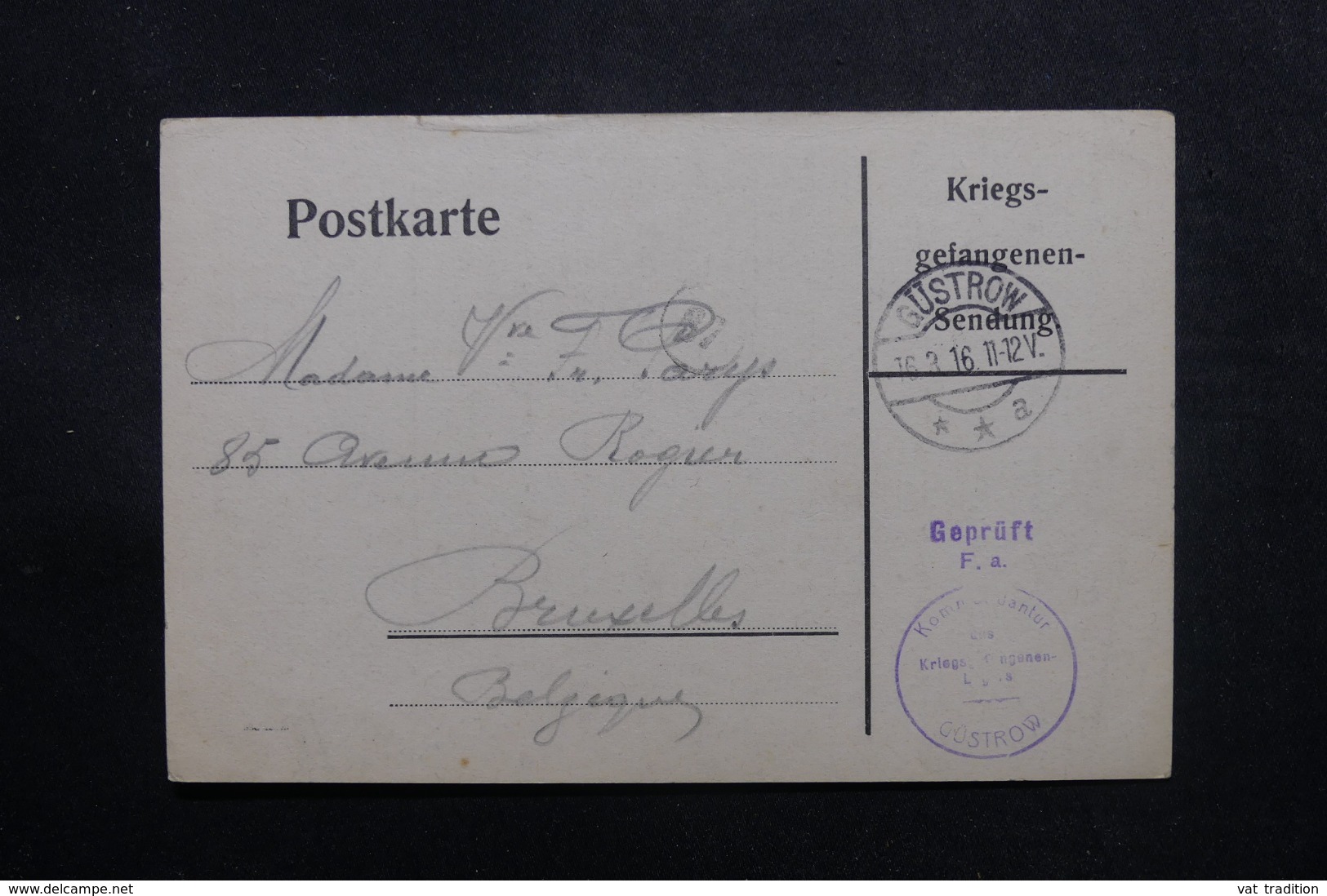 BELGIQUE / ALLEMAGNE - Carte De Prisonnier Belge à Güstrow Pour Bruxelles En 1916 - L 47481 - Prisoners