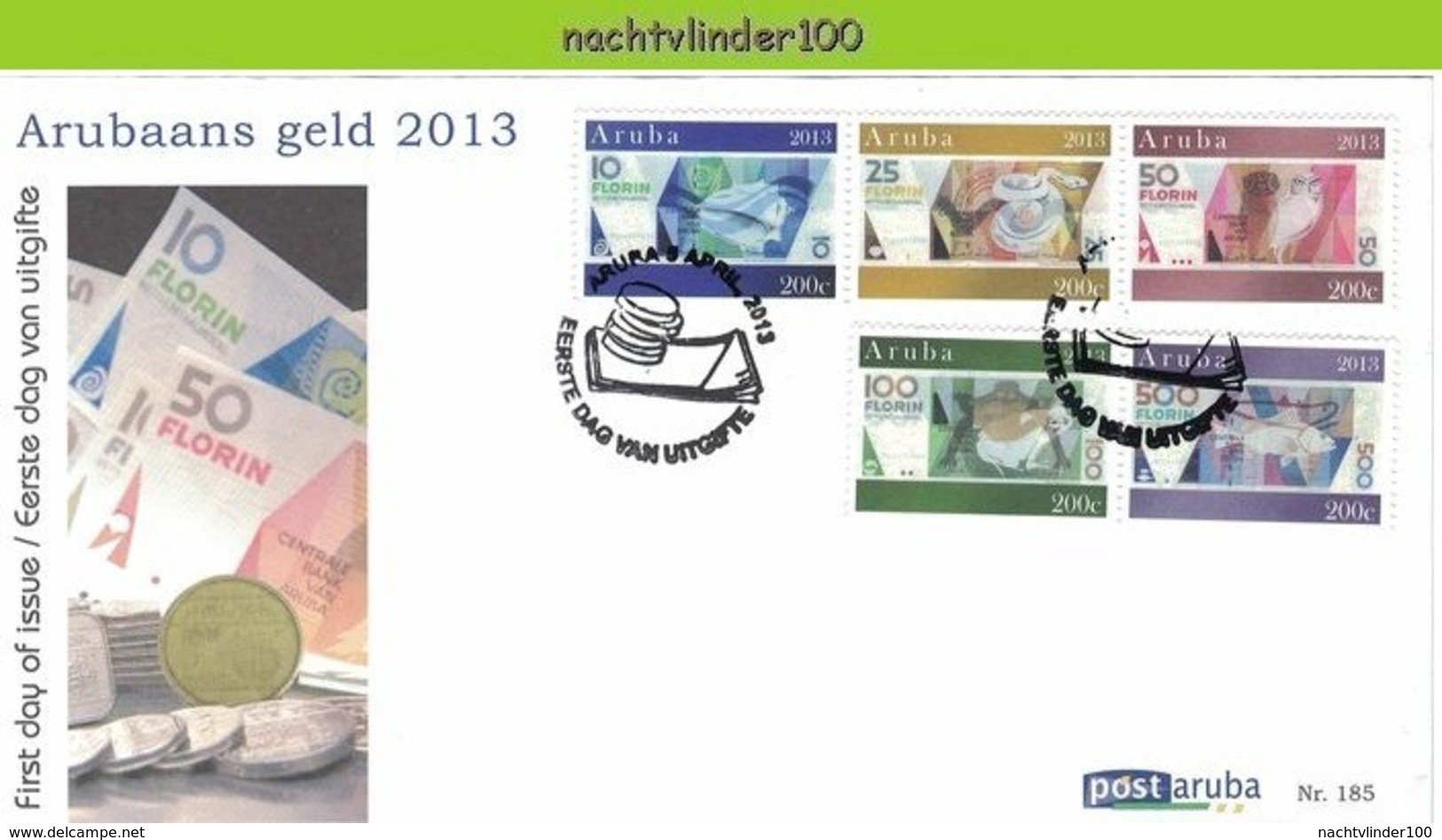 Nfh185fb  MUNTEN GELD UIL SLANG KIKKER VISSEN SCHELP OWL SNAKE FROG FISH SHELL COINS CURRENCY MONEY ARUBA 2013 FDC - Monnaies