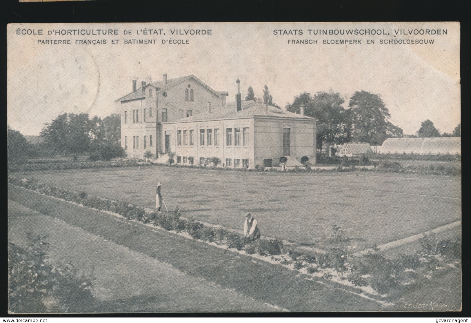 VILVOORDE   ECOLE D'HORTICULTURE DE L'ETAT - PARTERE FRANCAIS ET BATIMENT D'ECOLE - Vilvoorde