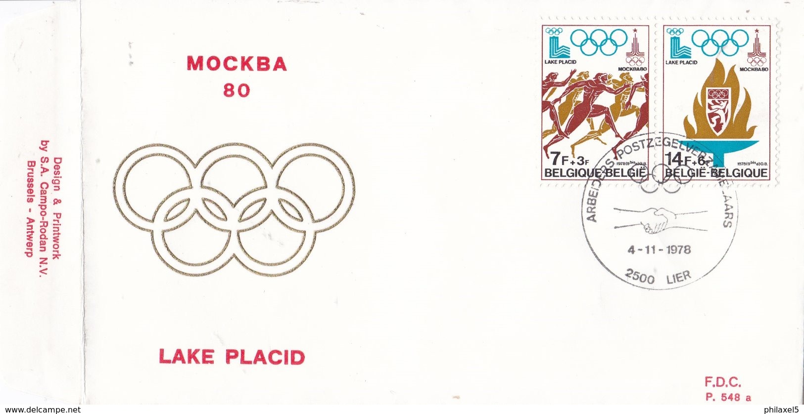 België - FDC 548a - 4 November 1978 - Voorbereiding Der Olympische Spelen 1980 - Moskou/Lake Placid - OBP 1915-1916 - 1971-1980