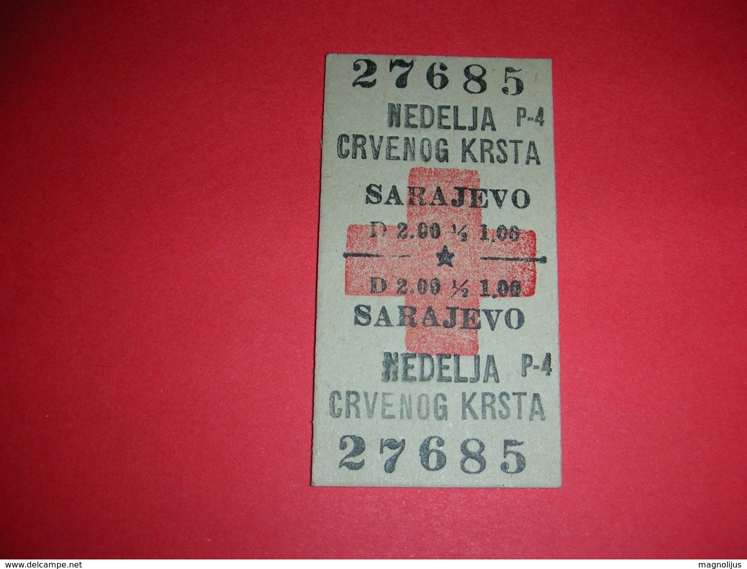 Transport,Railway Ticket,Sarajevo,red Cross Week,train,Bosnia & Herzegovina,Yugoslavia - Europa