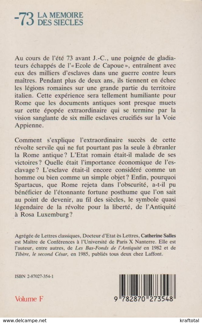 SPARTACUS ET LA RÉVOLTE DES GLADIATEURS -73 PAR CATHERINE SALLES COMPLEXE 1990 - Geschichte