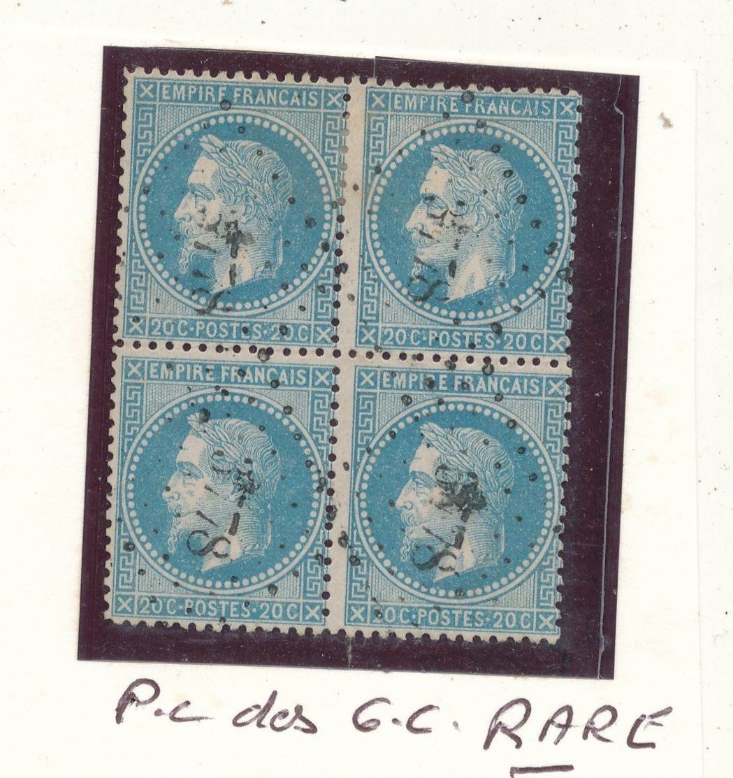 N° 29 BLOC DE 4 TIMBRES P.C. DES G.C.RARE - 1863-1870 Napoléon III Lauré