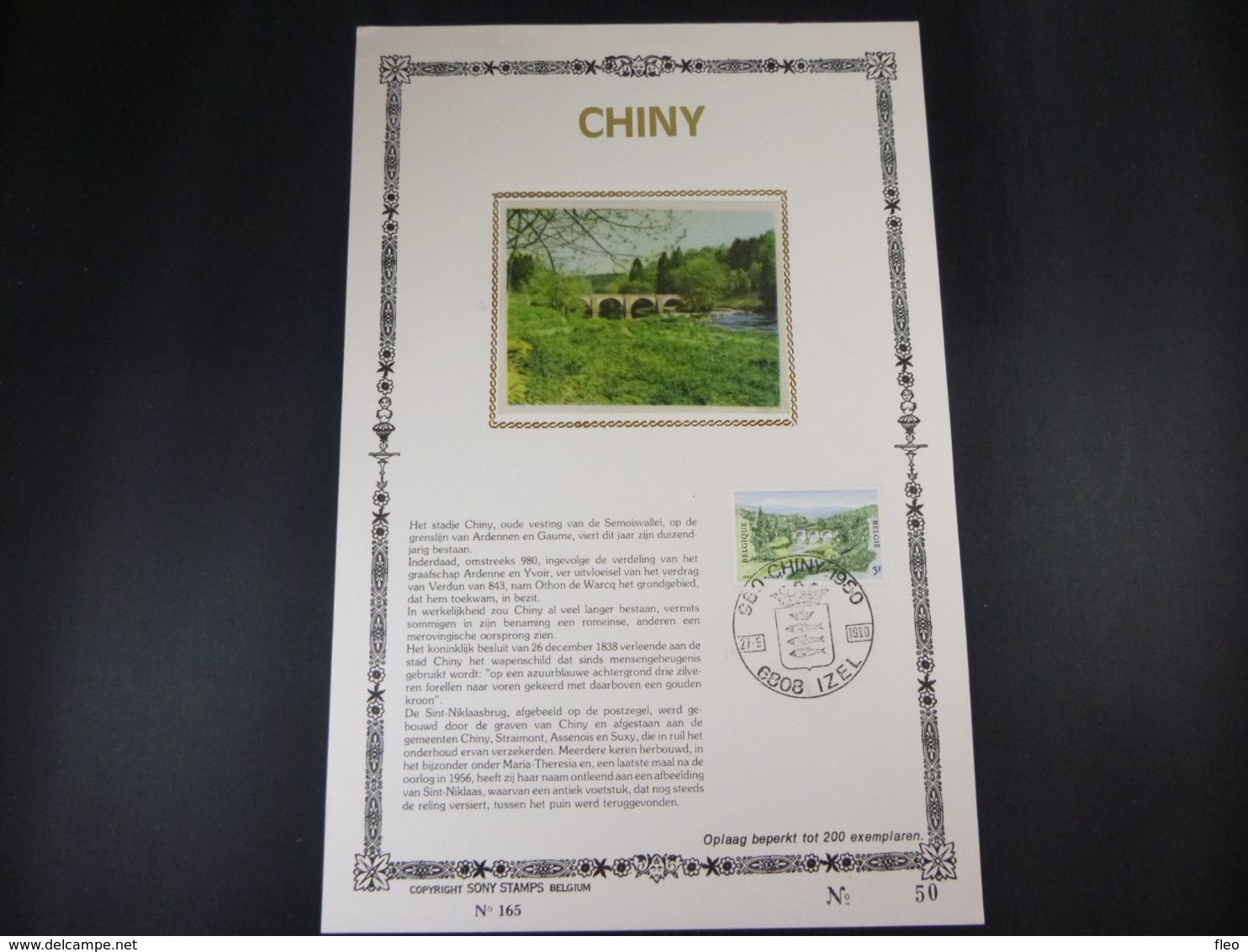 BELG.1980 1991 FDC Filatelic Card NL ,zijde & Gouden Letters ,oplage 200 Ex !  : " Chiny " - 1971-1980