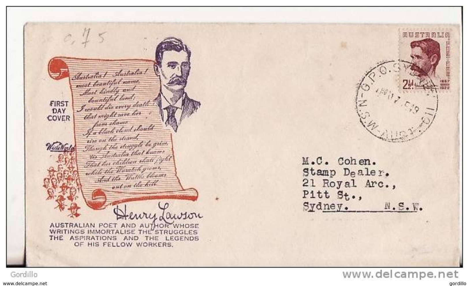 FDC Canada Henry Lawson. - 1952-1960