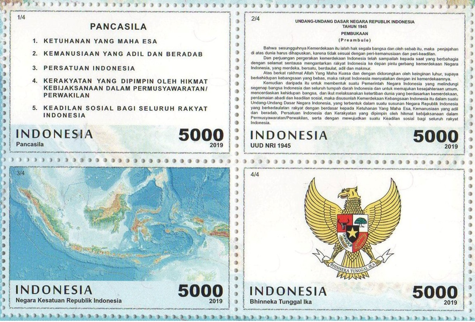 INDONESIA 2019-3 PARLIAMENT CONSTITUTION MAP, TEXT & GARUDA BIRD SET STAMPS MNH - Indonesia