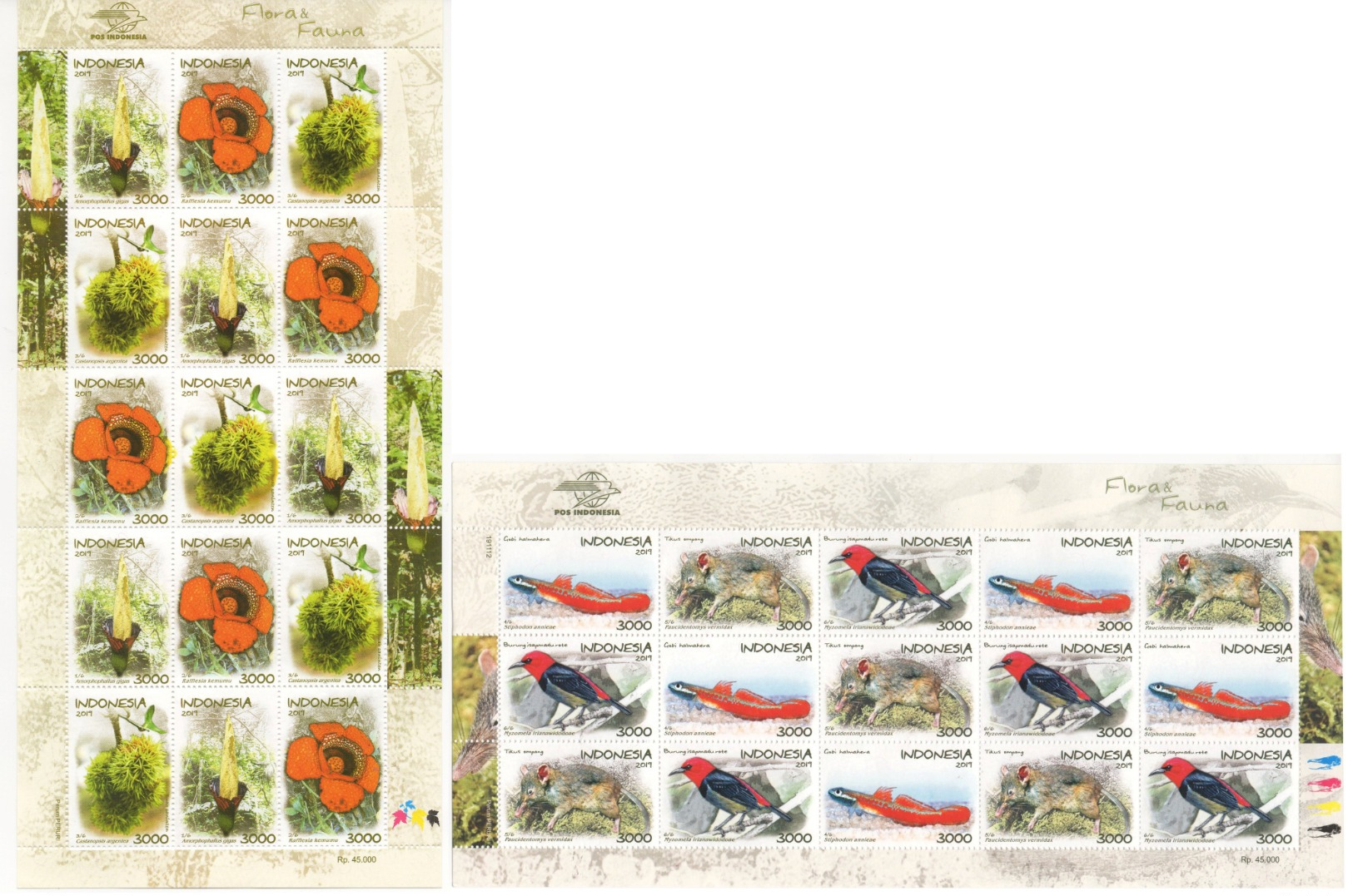 INDONESIA 2019-12 FLORA FAUNA FISH RAT BIRD FLOWER FS FULLSHEET STAMPS MNH - Indonesia