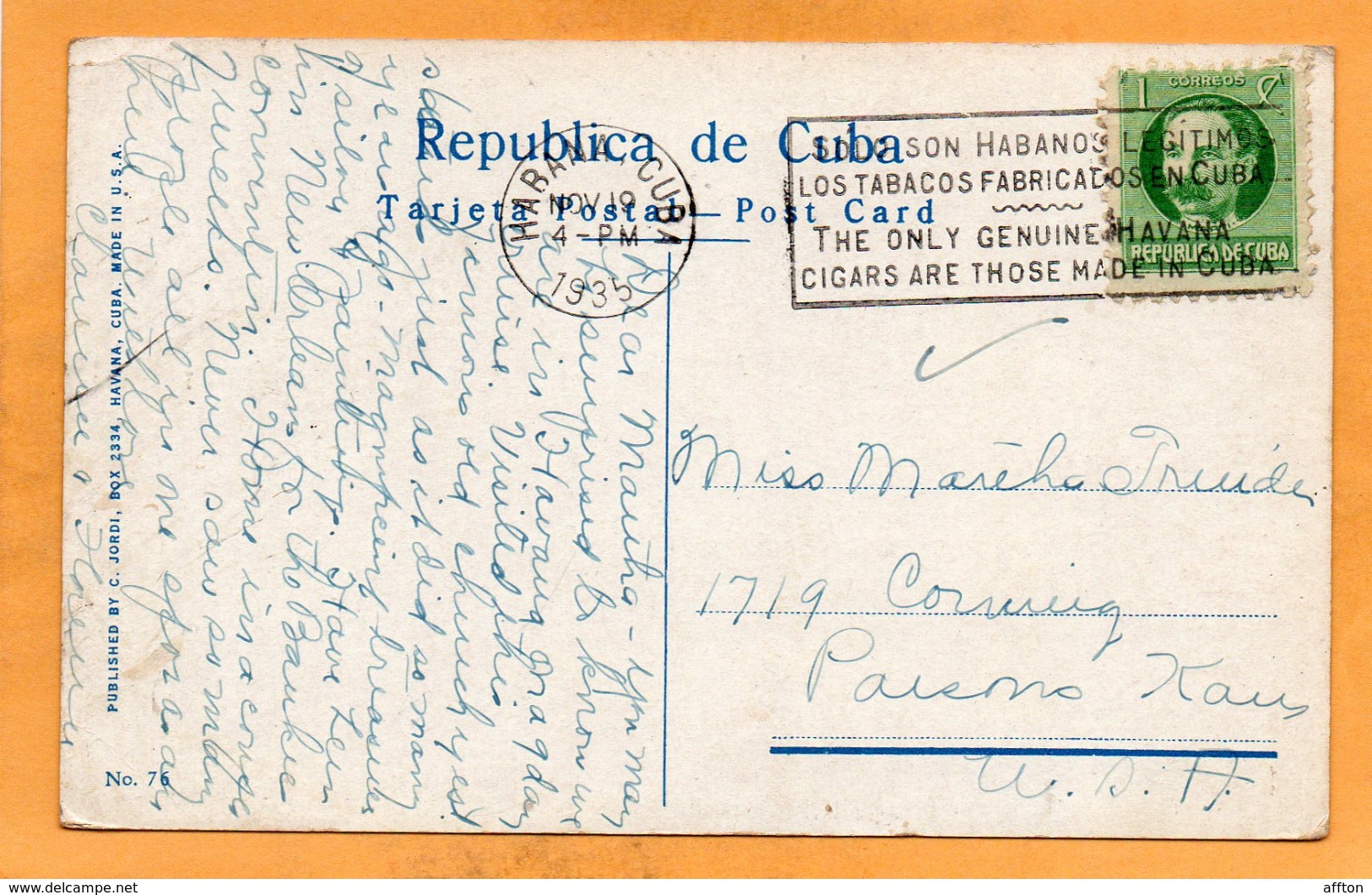 Havana Cuba 1935 Postcard - Cuba