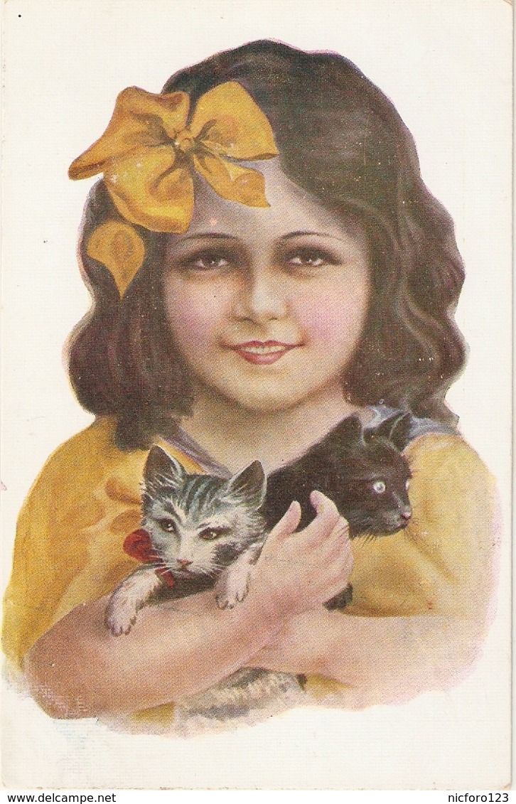 "Pretty Little Girl With Het Kittens" Lovely Spanish Postcard 1930s - Otros & Sin Clasificación