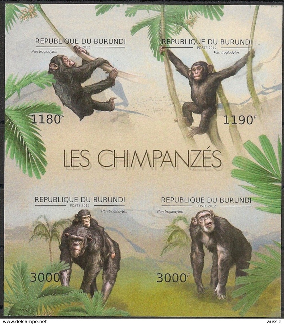 Burundi  2012 OCBn° Bloc 402 ND Ongetand *** MNH Cote 36 Euro Faune Chimpansees Chimpanzés Monkeys - Neufs