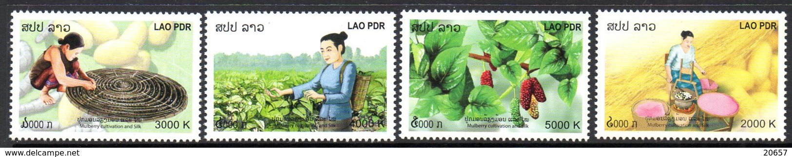 Laos 1828/31 Ver à Soie, Mûrier, Agriculture, Vegetal - Mariposas