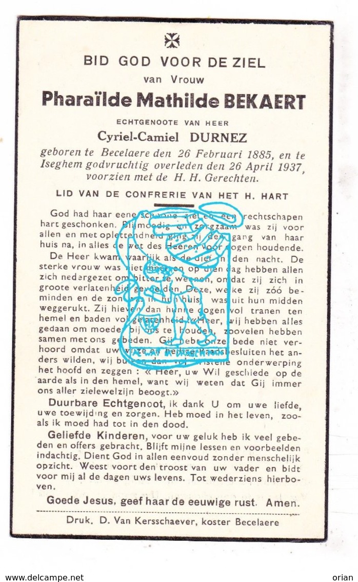 DP Pharailde Math. Bekaert ° Beselare 1885 † Izegem 1937 X Cyriel C. Durnez - Imágenes Religiosas