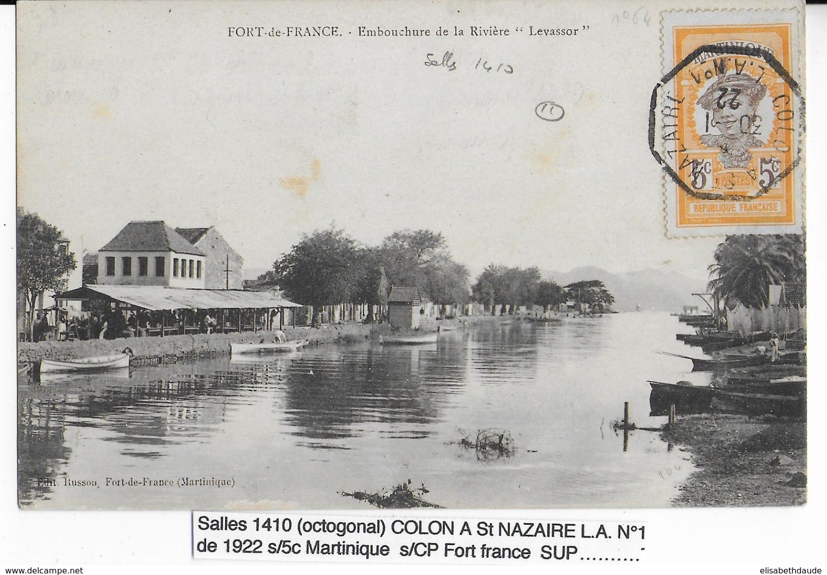 1922 - MARITIME - CP Avec CACHET OCTOGONAL De COLON à ST NAZAIRE L.A.N°1 De FORT DE FRANCE (MARTINIQUE) => LANGEAIS - Poste Maritime