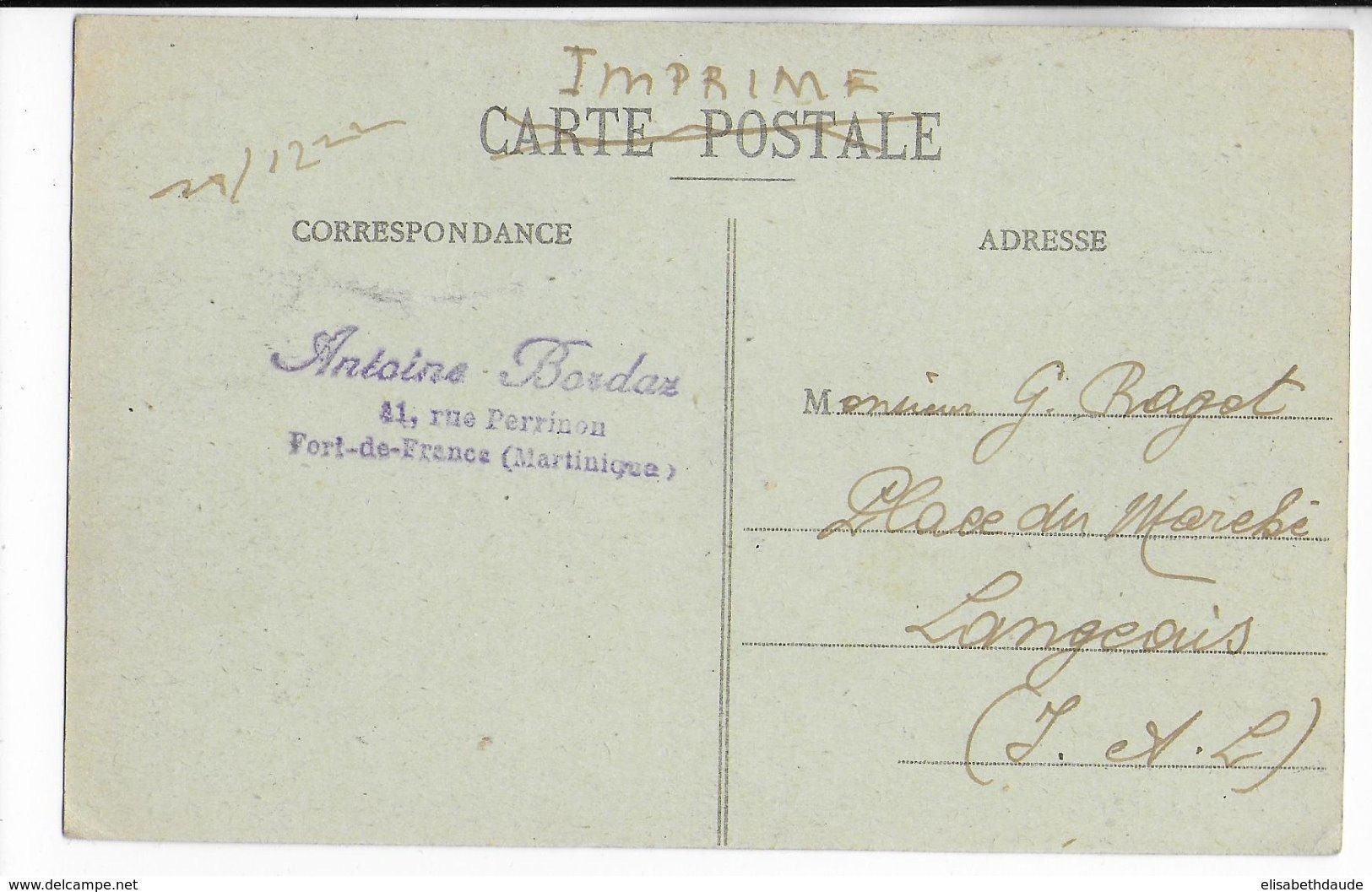 1922 - MARITIME - CP Avec CACHET OCTOGONAL De COLON à ST NAZAIRE L.A.N°1 De FORT DE FRANCE (MARTINIQUE) => LANGEAIS - Poste Maritime