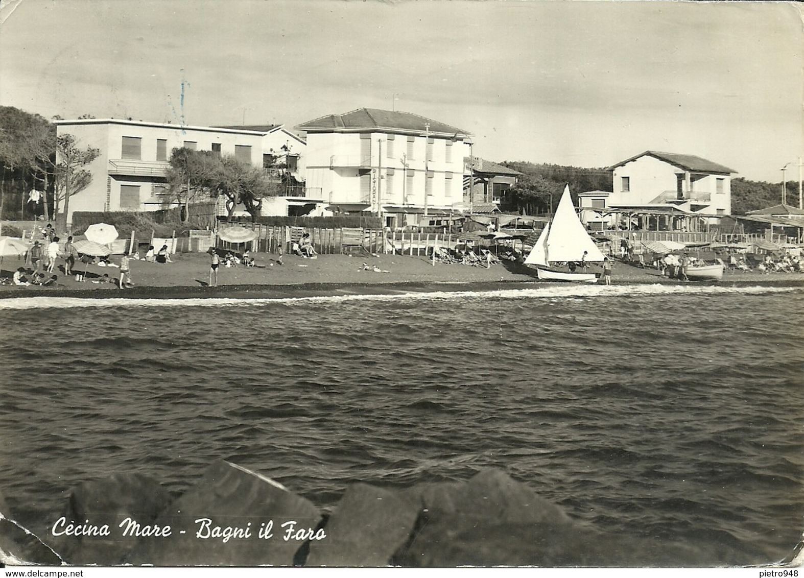 Cecina Mare Fraz. Di Cecina (Livorno) Bagni "il Faro" Visti Dal Mare, "il Faro" Baths Seen From The Sea - Livorno