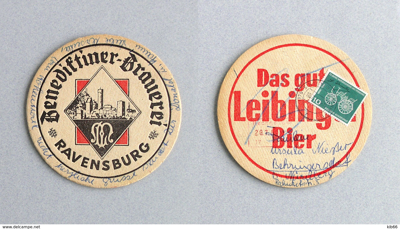 Sous-bock Bière Brauerei Benediktiner Ravensburg Timbre 1961 Beer Mat Bierdeckel Coaster - Sous-bocks