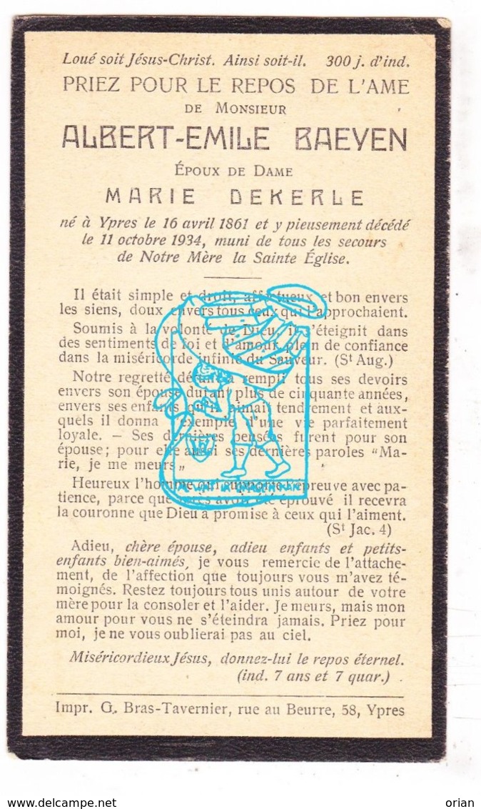 DP Albert Emile Baeyen ° Ieper 1861 † 1934 X Marie Dekerle - Imágenes Religiosas