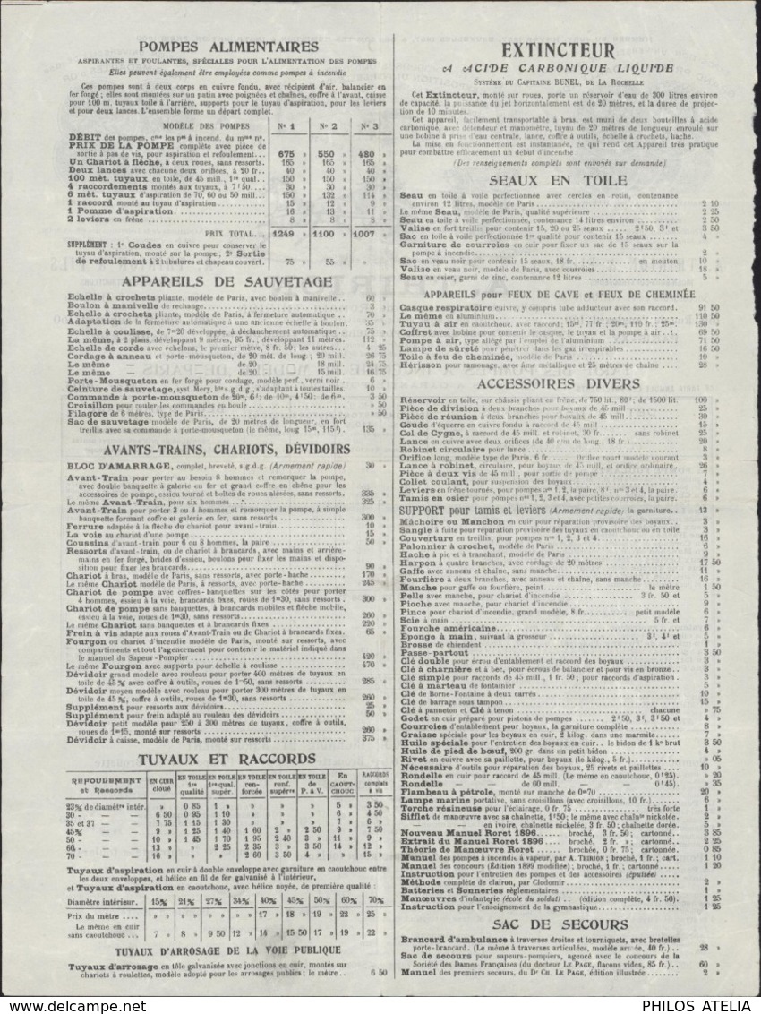 Tarif A Thirion Pompe à Incendie Et Matériel Sapeurs Pompiers Mai 1905 Superbe Entête - 1900 – 1949