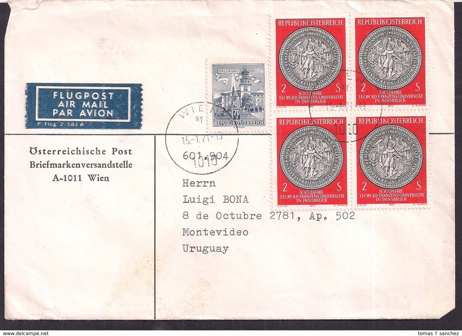 Österreich - 1971 - Brief -> Uruguay - Briefe U. Dokumente