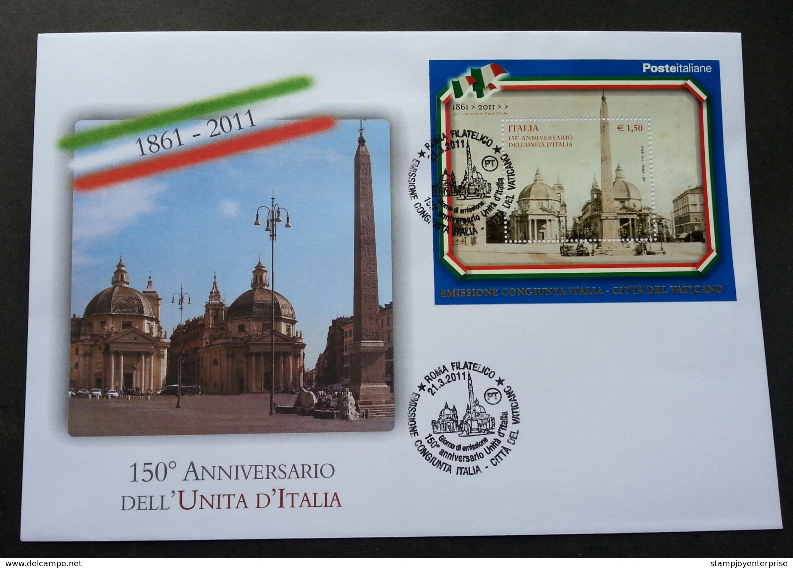 Italy - Vatican Joint Issue 150th Anniversary Of Italy Unity 2011 (miniature FDC) - FDC