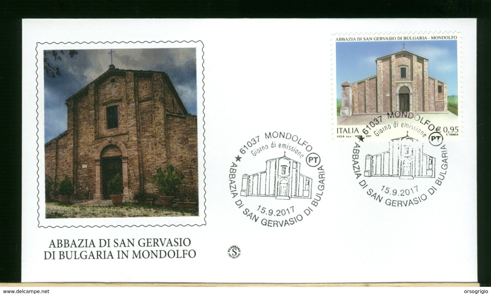 ITALIA - FDC 2017 -  MONDOLFO - ABBAZIA DI SAN GERVASIO DI BULGARIA IN MONDOLFO - FDC