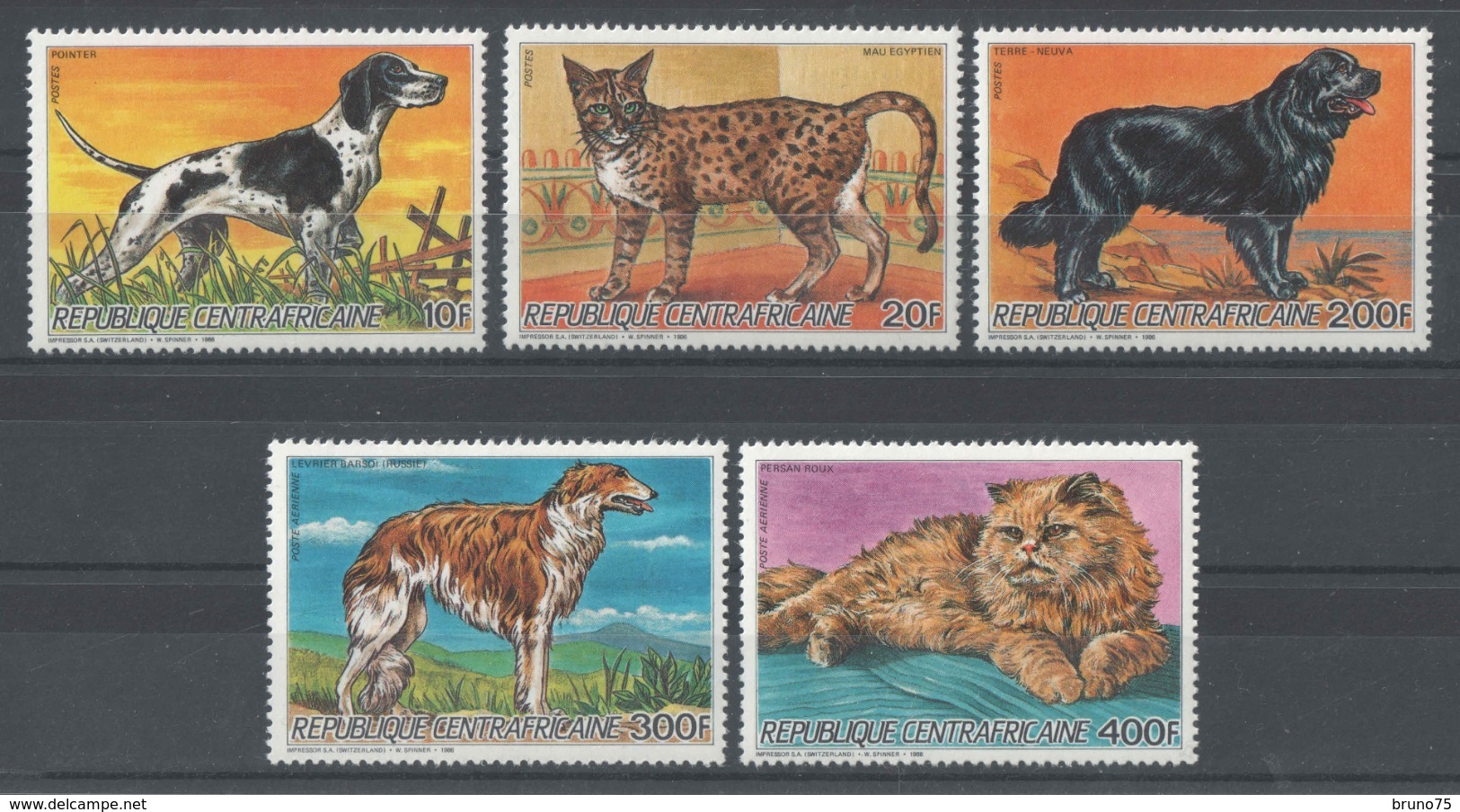 Centrafricaine - YT 739-741 + PA 348-349 ** MNH - 1986 - Chiens Et Chats - Dogs And Cats - Centrafricaine (République)