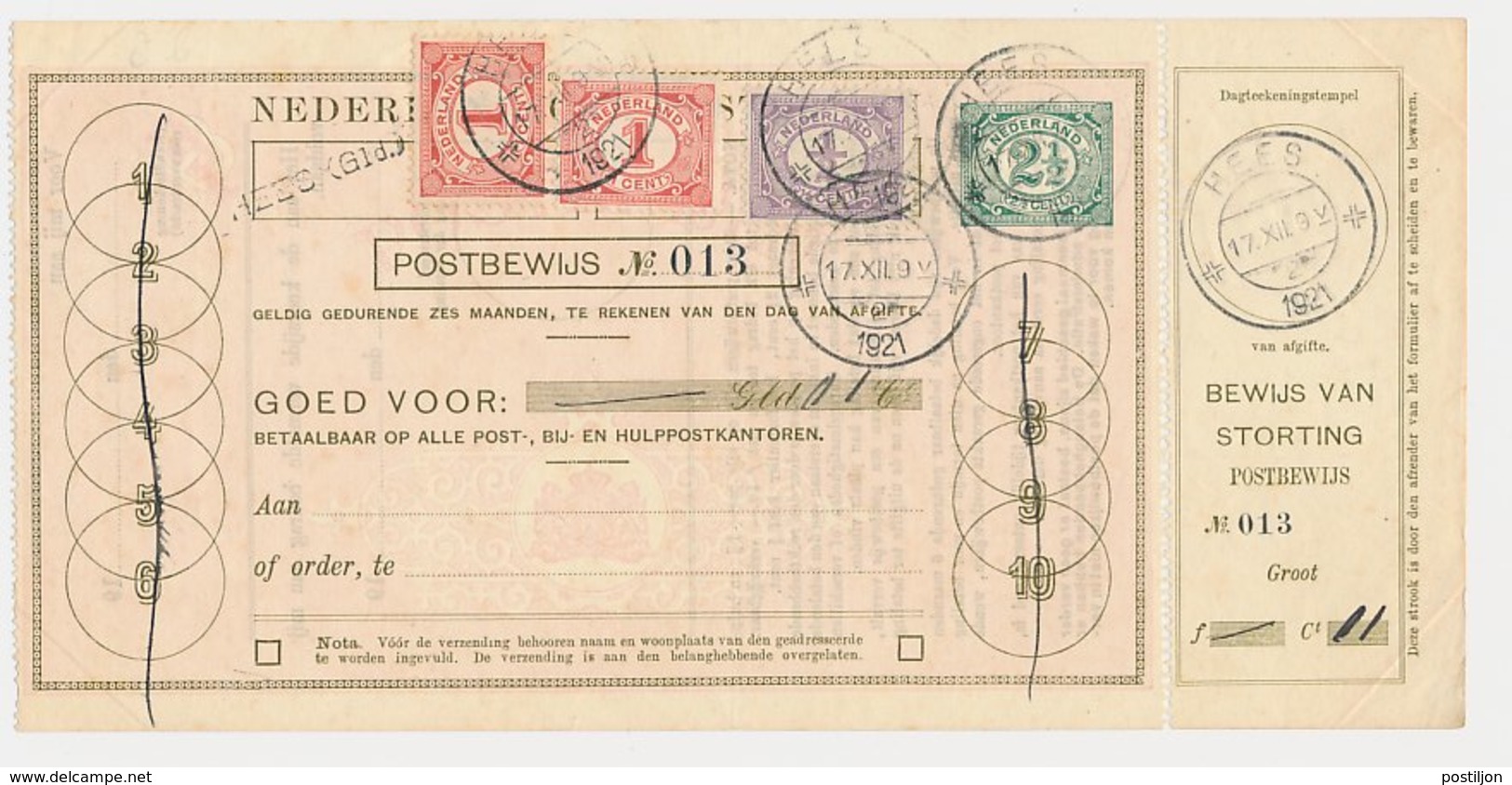 Postbewijs G. 19 - Hees 1921 - Interi Postali