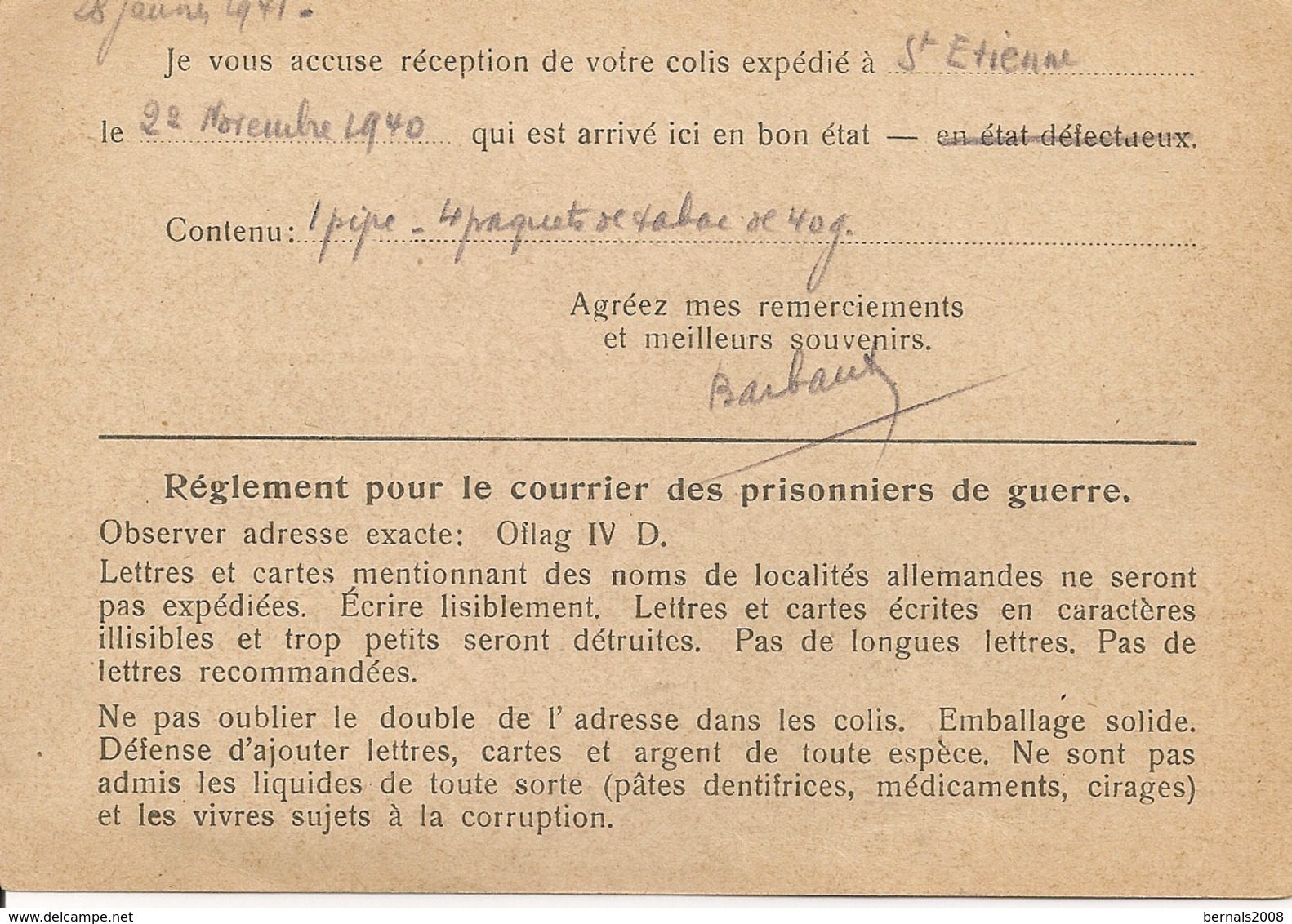 UNBESETZTES GEBIET- 1940 Prisonniers De Guerre- Destination Saint Etienne - Guerre De 1939-45