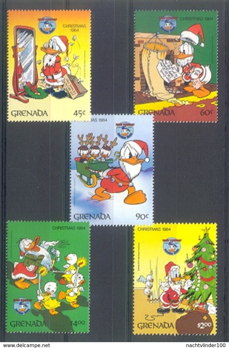 Nfe289 WALT DISNEY KERSTMIS DONALD TREE SLED SINGING MOTHS CHRISTMAS GRENADA 1984 PF/MNH - Disney