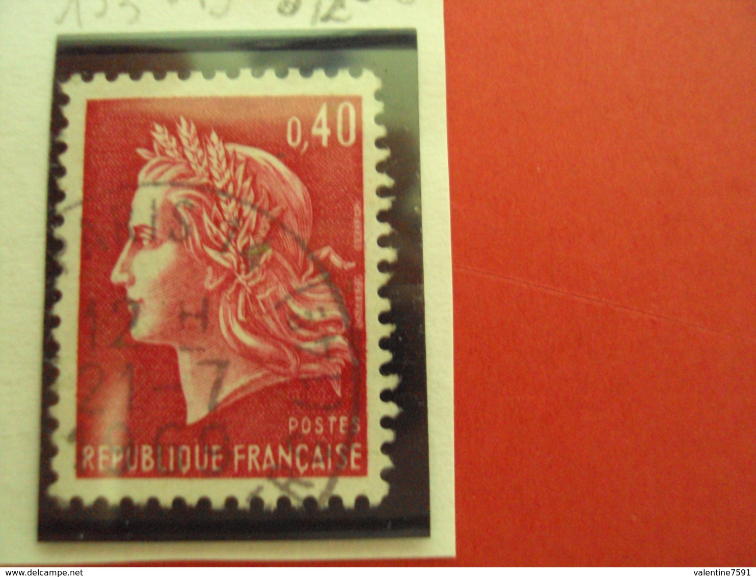 1967-70 MARIANNE CHEFFER, Timbre Oblitéré N° 1536 B        "   0.40 Rouge Carminé     "   Net  0.20  Photo  2 - 1967-1970 Marianne (Cheffer)